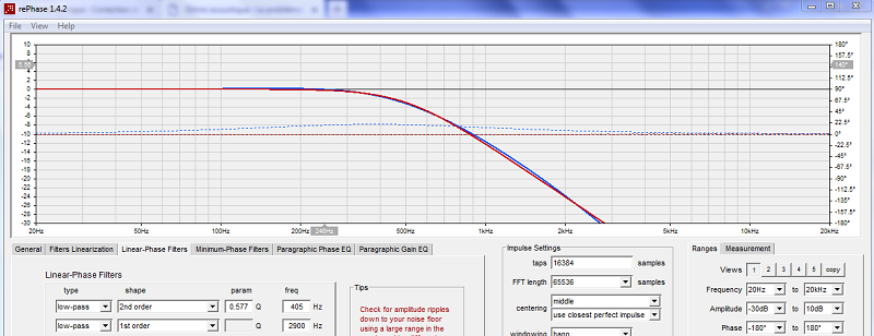 filtre théorique Bessel plus filtre à 6 dB et baffle step à 500 Hz