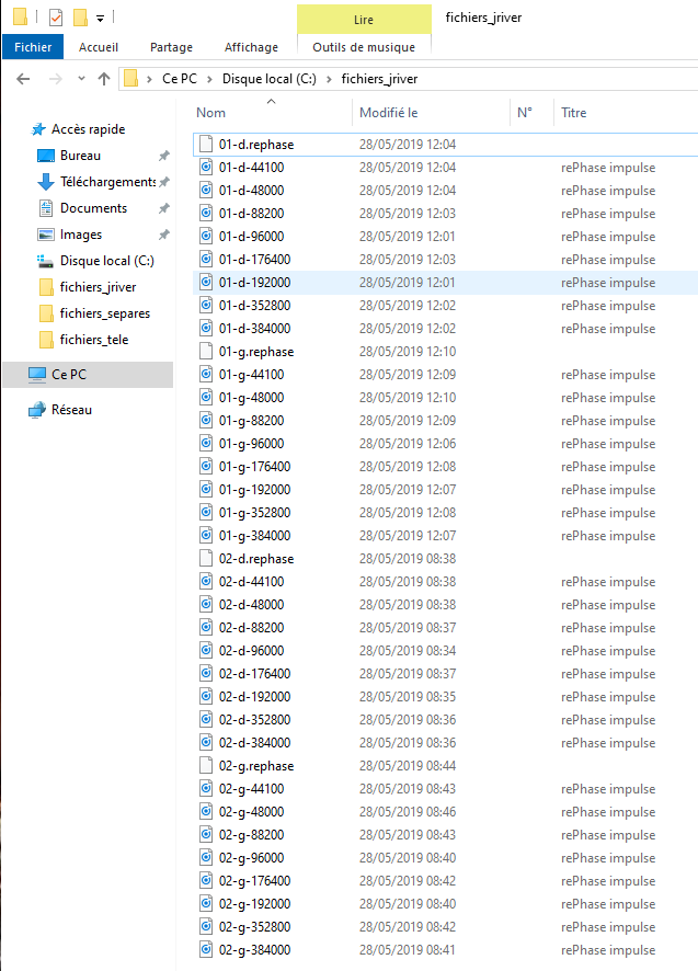 Les fichiers générés avec JRiver