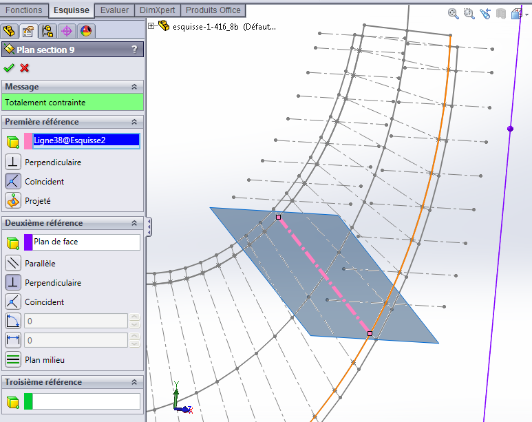 Plan perpendiculaire à une section pour esquisse en 3D