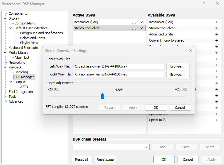 Configuration de Resampleur Sox dans Foobar