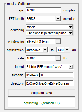Paramétrage de Impulse Settings dans rePhase à 48000 Hz